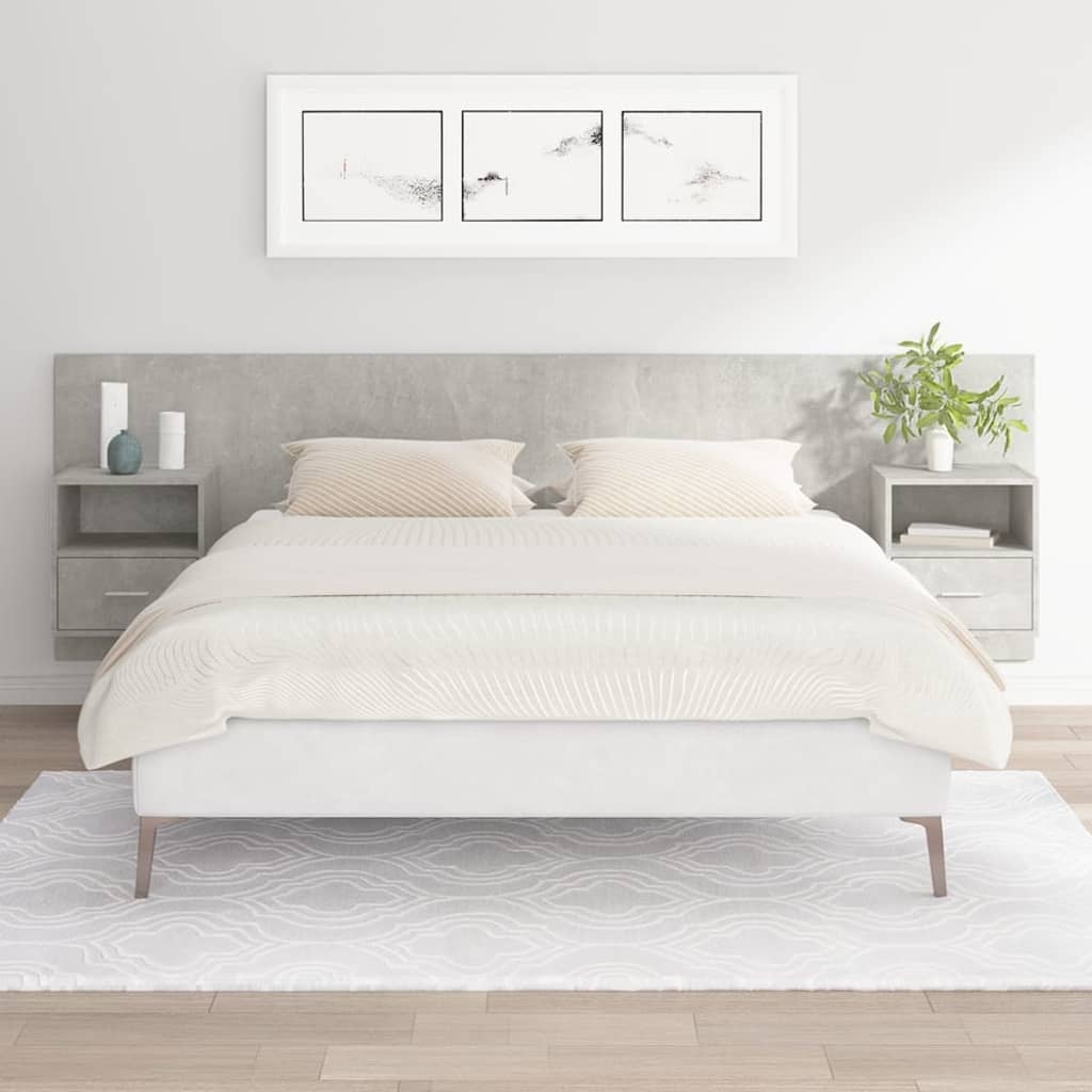 MiCasa Italia Testiera Letto Con Comodini In Legno Multistrato Grigio