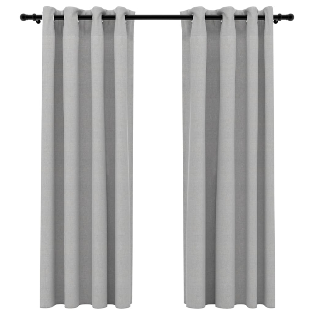 Tende Oscuranti Effetto Lino con Occhielli 2pz 140x175cm Grigio