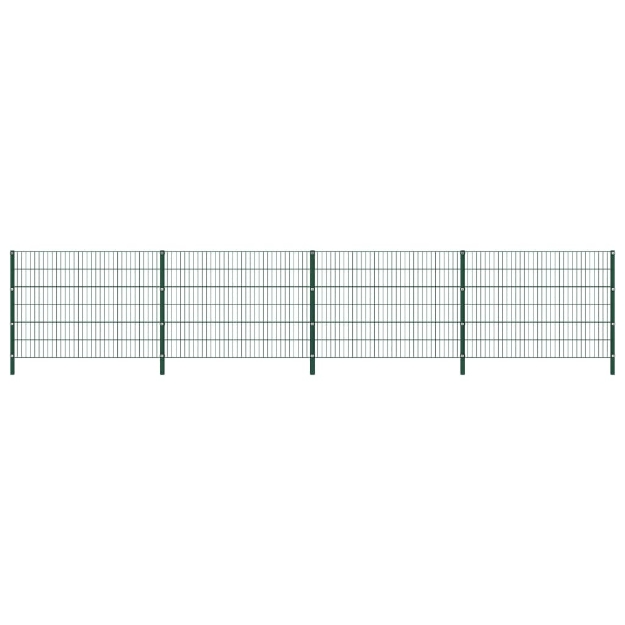 Pannello di Recinzione con Pali in Ferro 6,8x1,2 m Verde