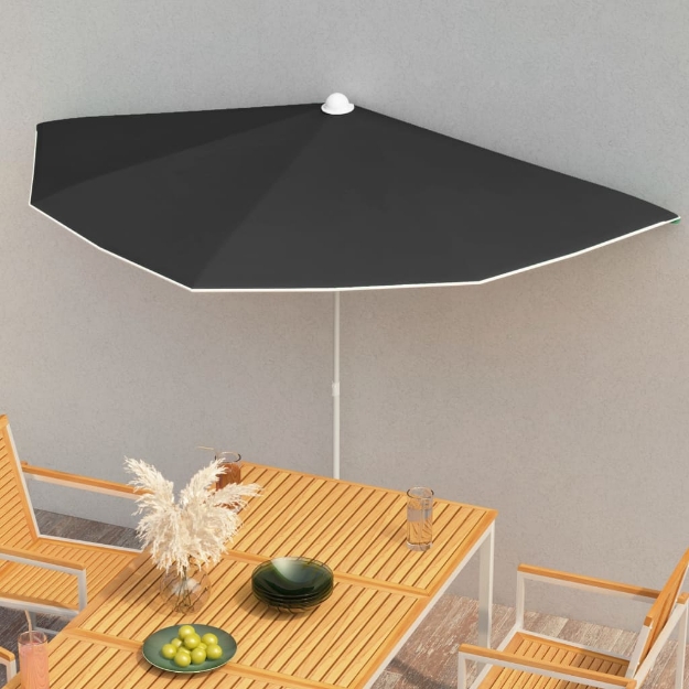 Ombrellone Semicircolare da Giardino con Palo 180x90 cm Nero