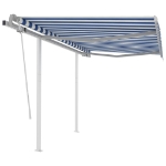 Tenda da Sole Retrattile Manuale con Pali 3x2,5 m Blu e Bianca