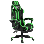 Sedia da Gaming con Poggiapiedi Nero e Verde in Similpelle