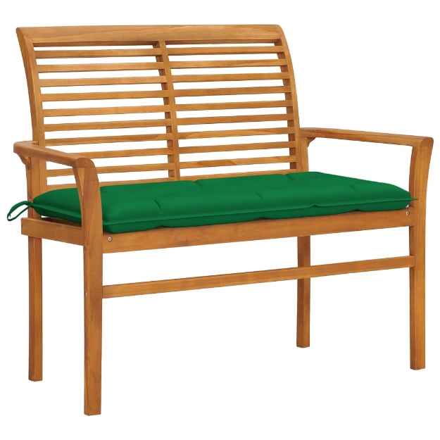 Panca da Giardino con Cuscino Verde 112 cm in Legno di Teak