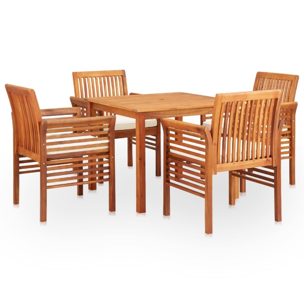 Set da Pranzo da Giardino 5 pz con Cuscini Massello di Acacia