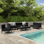 Set Divani da Giardino 9 pz con Cuscini in Polyrattan Nero