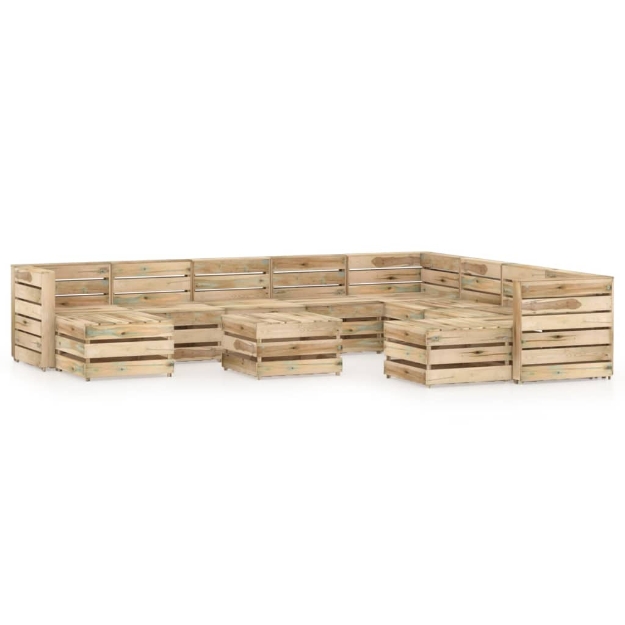 Set Divani da Giardino 11 pz in Legno di Pino Impregnato Verde