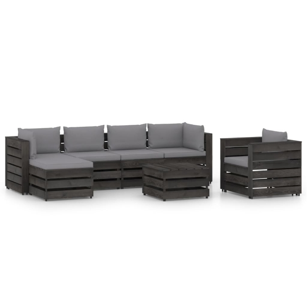 Set Divani da Giardino con Cuscini 7 pz Legno Impregnato Grigio