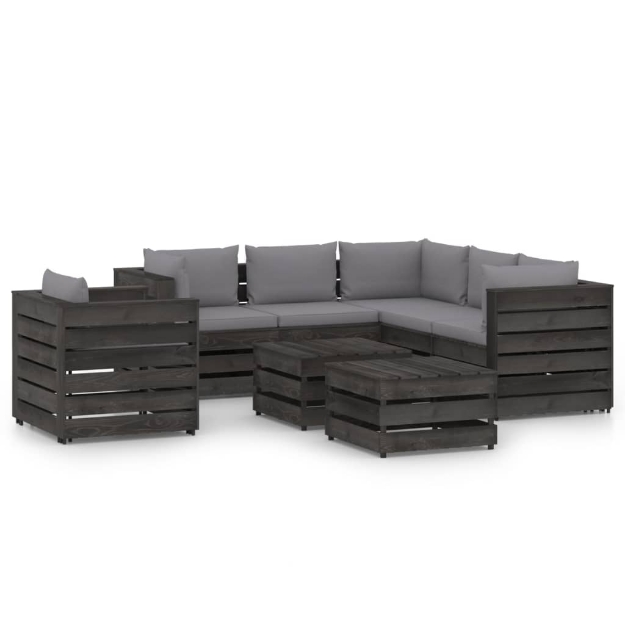 Set Divani da Giardino con Cuscini 8 pz Legno Impregnato Grigio