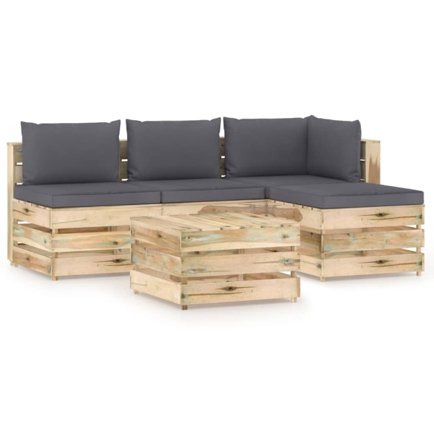 Set Divani da Giardino con Cuscini 5 pz Legno Impregnato Verde