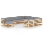 Set Divani da Giardino 11 pz con Cuscini Legno Massello di Pino