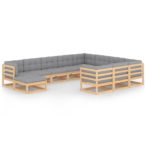 Set Divani da Giardino 11 pz con Cuscini Legno Massello di Pino