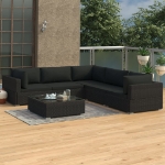 Set Divani da Giardino 6 pz con Cuscini in Polyrattan Nero