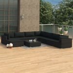 Set Divani da Giardino 9 pz con Cuscini in Polyrattan Nero