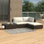 Set Divani da Giardino 4 pz con Cuscini in Polyrattan Marrone