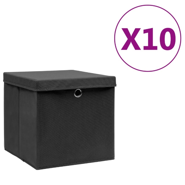 Contenitori con Coperchio 10 pz 28x28x28 cm Nero