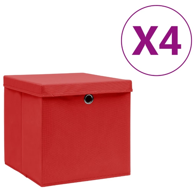 Contenitori con Coperchio 4 pz 28x28x28 cm Rosso