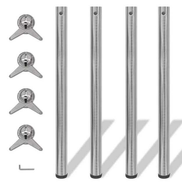 Set 4 gambe placcate in nickel per tavolo regolabili in altezza 870 mm