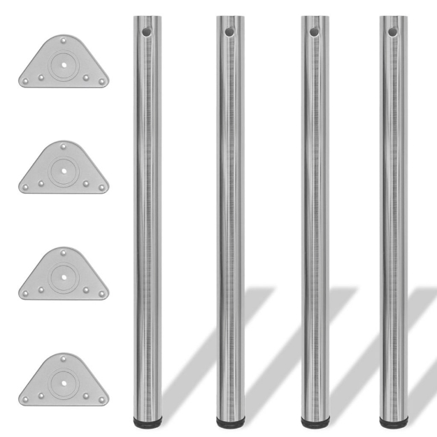 Set 4 gambe in nickel tavolo regolabili con staffe triangolari 870 mm