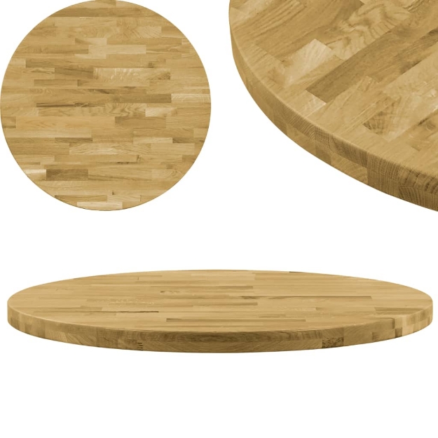 Piano del Tavolo Legno Massello di Rovere Circolare 44mm 800mm