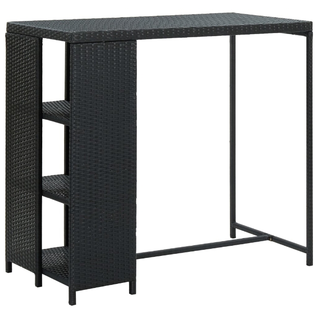 Tavolo da Bar con Ripiani Nero 120x60x110 cm in Polyrattan