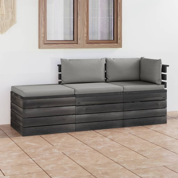 Set Divani da Giardino su Pallet 3 pz con Cuscini Massello Pino