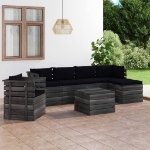 Set Divani da Giardino su Pallet 7 pz con Cuscini Massello Pino