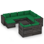 Set Divani da Giardino con Cuscini 10pz Legno Impregnato Grigio