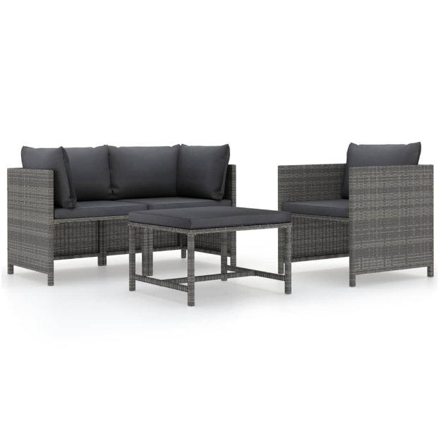 Set Divani da Giardino 4 pz con Cuscini in Polyrattan Grigio