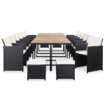 Set da Pranzo da Giardino 17 pz con Cuscini in Polyrattan Nero