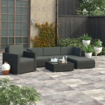 Set Divani da Giardino 6 pz con Cuscini in Polyrattan Nero