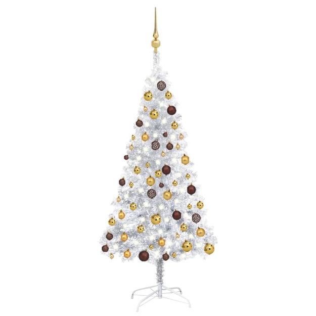 Set Albero Natale Artificiale LED e Palline Argento 150cm PET