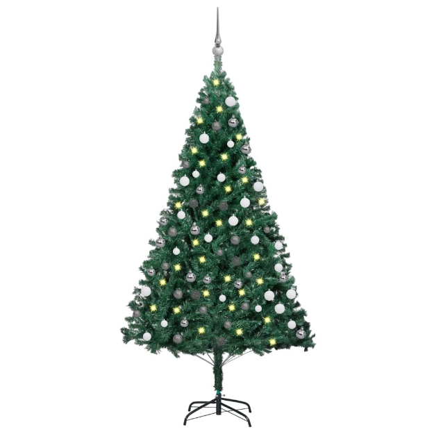 Set Albero Natale Artificiale con LED e Palline Verde 150cm PVC