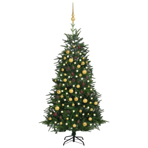 Albero Natale Artificiale LED e Palline Verde 180cm PVC e PE