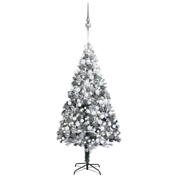 Set Albero Natale Artificiale LED Palline e Neve Verde 300cm