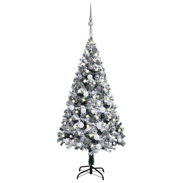 Set Albero Natale Artificiale con LED e Palline Verde 120 cm