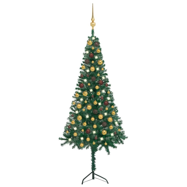 Albero Natale Angolare con LED e Palline Verde 150cm PVC