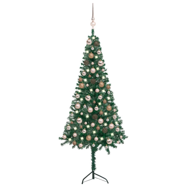 Albero Natale Angolare con LED e Palline Verde 120cm PVC