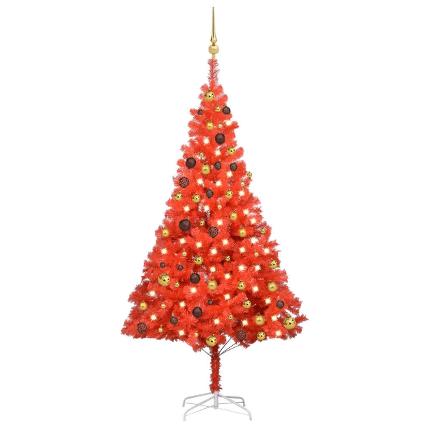 Set Albero Natale Artificiale con LED e Palline Rosso 180cm PVC