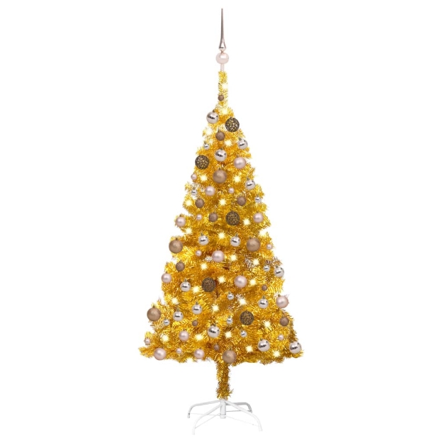 Set Albero Natale Artificiale con LED e Palline Oro 120cm PET