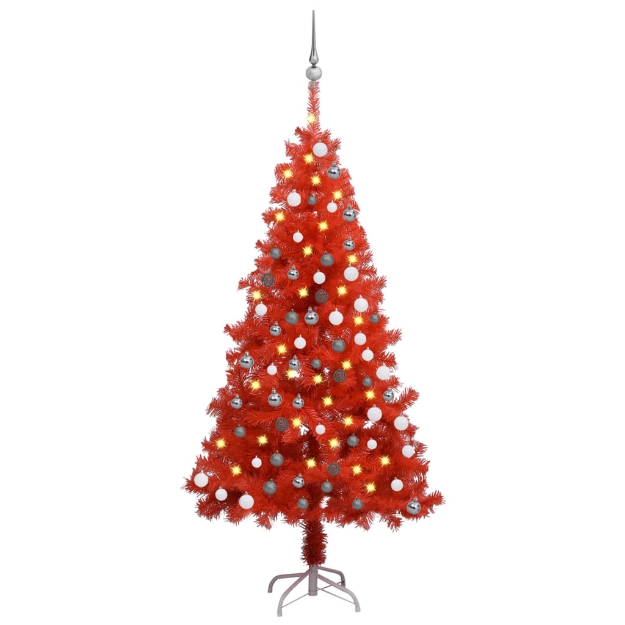 Set Albero Natale Artificiale con LED e Palline Rosso 120cm PVC