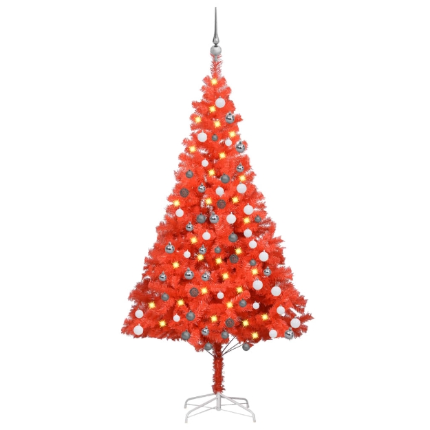 Set Albero Natale Artificiale con LED e Palline Rosso 180cm PVC