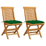 Sedie da Giardino con Cuscini Verdi 2 pz in Massello di Teak