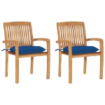 Sedie da Giardino 2 pz con Cuscini Blu in Teak Massello