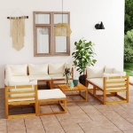 Set Divani da Giardino 10 pz con Cuscini Crema Massello Acacia