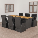 Set da Pranzo da Giardino 7 pz con Cuscini in Polyrattan Nero