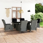 Set Pranzo da Giardino 7pz con Cuscini Polyrattan Grigio Chiaro