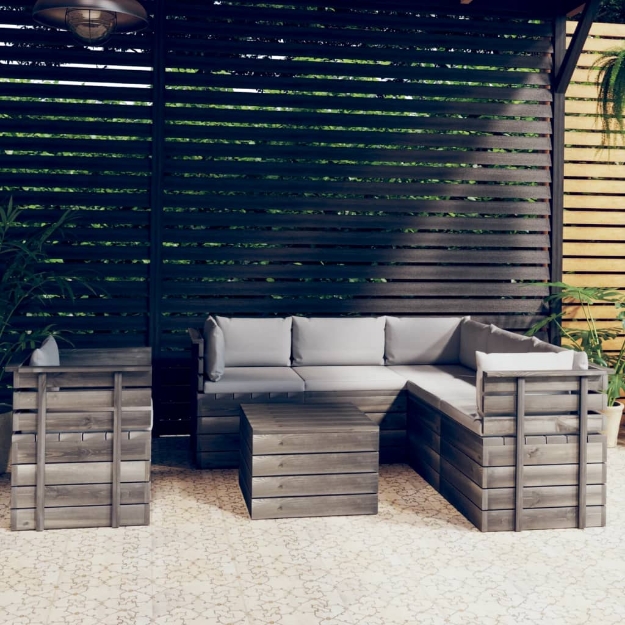 Set Divani da Giardino su Pallet 7 pz con Cuscini Massello Pino