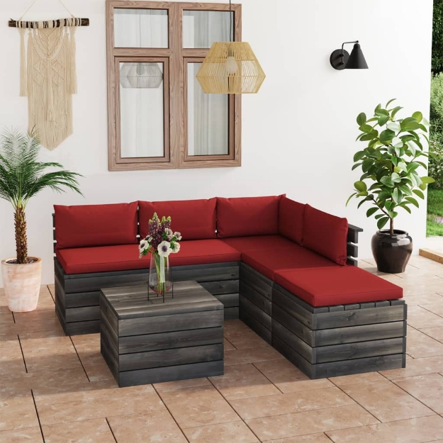 Set Divani da Giardino su Pallet 6 pz con Cuscini Massello Pino