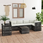 Set Divani da Giardino su Pallet 7 pz con Cuscini Massello Pino