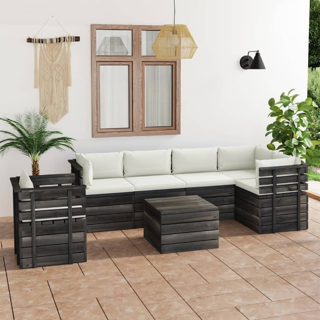 Set Divani da Giardino su Pallet 7 pz con Cuscini Massello Pino